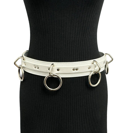 BT562WHT VEGAN  LARGE O RING STRAPPED BONDAGE BELT