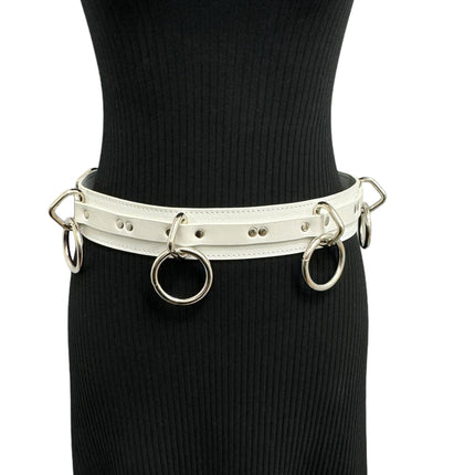 BT562WHT VEGAN  LARGE O RING STRAPPED BONDAGE BELT