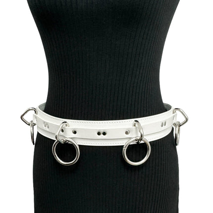 BT562WHT VEGAN  LARGE O RING STRAPPED BONDAGE BELT