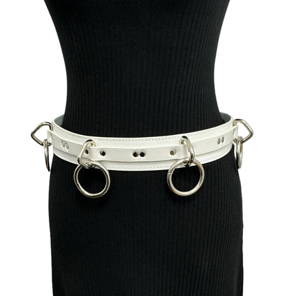BT562WHT VEGAN  LARGE O RING STRAPPED BONDAGE BELT