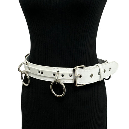 BT562WHT VEGAN  LARGE O RING STRAPPED BONDAGE BELT
