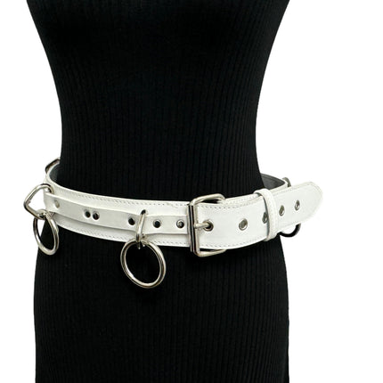 BT562WHT VEGAN  LARGE O RING STRAPPED BONDAGE BELT