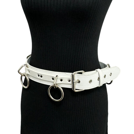 BT562WHT VEGAN  LARGE O RING STRAPPED BONDAGE BELT