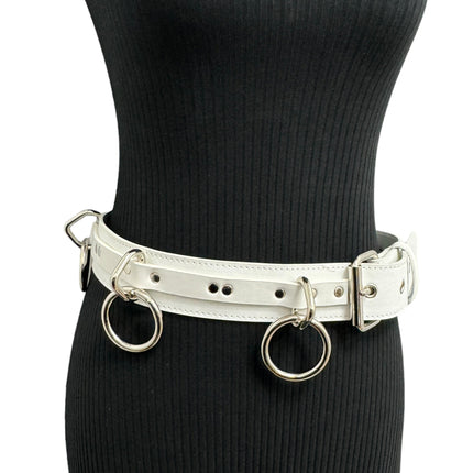 BT562WHT VEGAN  LARGE O RING STRAPPED BONDAGE BELT
