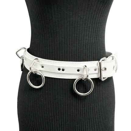 BT562WHT VEGAN  LARGE O RING STRAPPED BONDAGE BELT