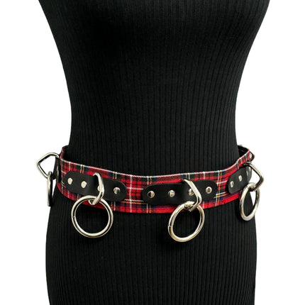 BT114PD-RED  PLAID RED BONDAGE BELT