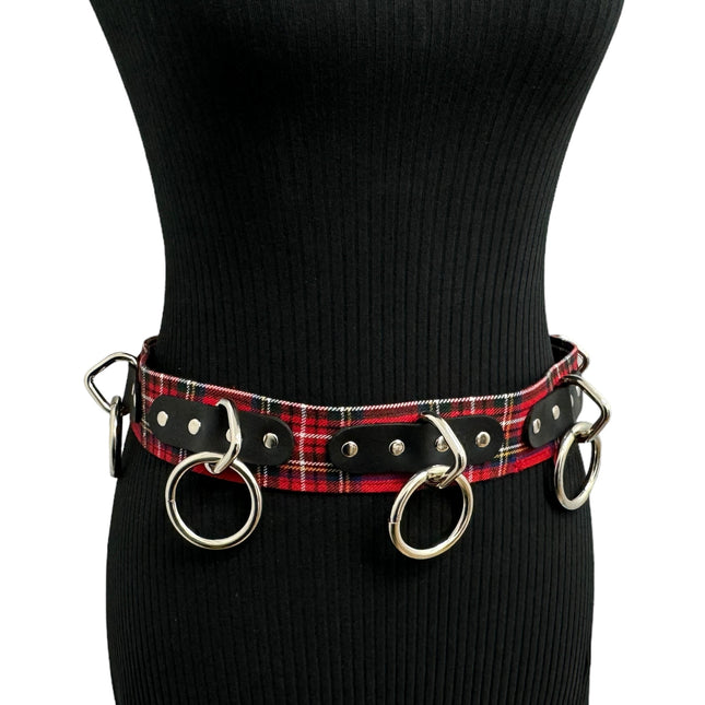 BT114PD-RED  PLAID RED BONDAGE BELT