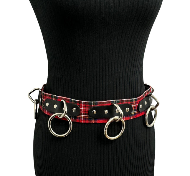 BT114PD-RED  PLAID RED BONDAGE BELT