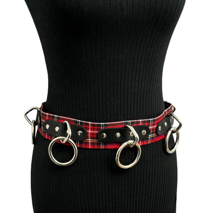 BT114PD-RED  PLAID RED BONDAGE BELT