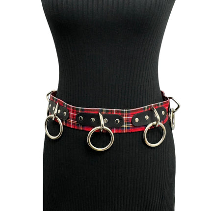 BT114PD-RED  PLAID RED BONDAGE BELT