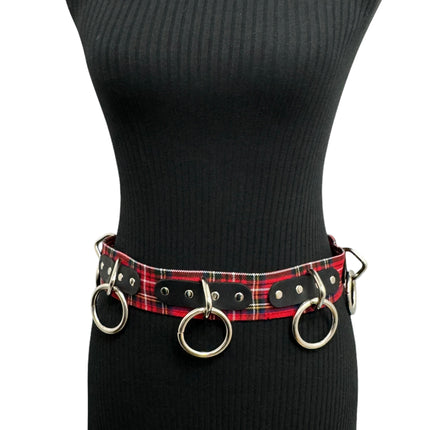 BT114PD-RED  PLAID RED BONDAGE BELT