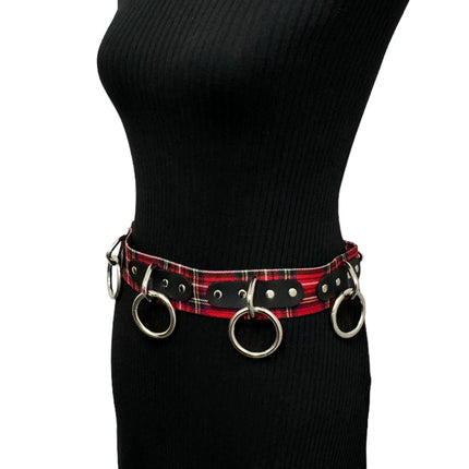 BT114PD-RED  PLAID RED BONDAGE BELT