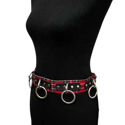 BT114PD-RED  PLAID RED BONDAGE BELT