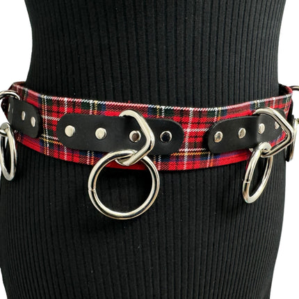 BT114PD-RED  PLAID RED BONDAGE BELT