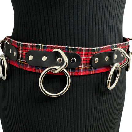 BT114PD-RED  PLAID RED BONDAGE BELT