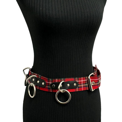 BT114PD-RED  PLAID RED BONDAGE BELT