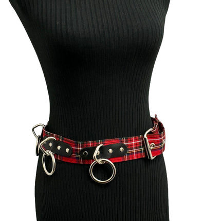 BT114PD-RED  PLAID RED BONDAGE BELT