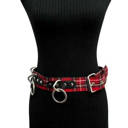 BT114PD-RED  PLAID RED BONDAGE BELT