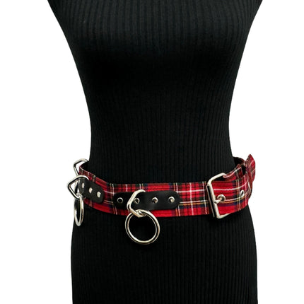 BT114PD-RED  PLAID RED BONDAGE BELT