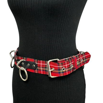BT114PD-RED  PLAID RED BONDAGE BELT