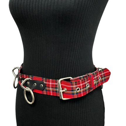BT114PD-RED  PLAID RED BONDAGE BELT
