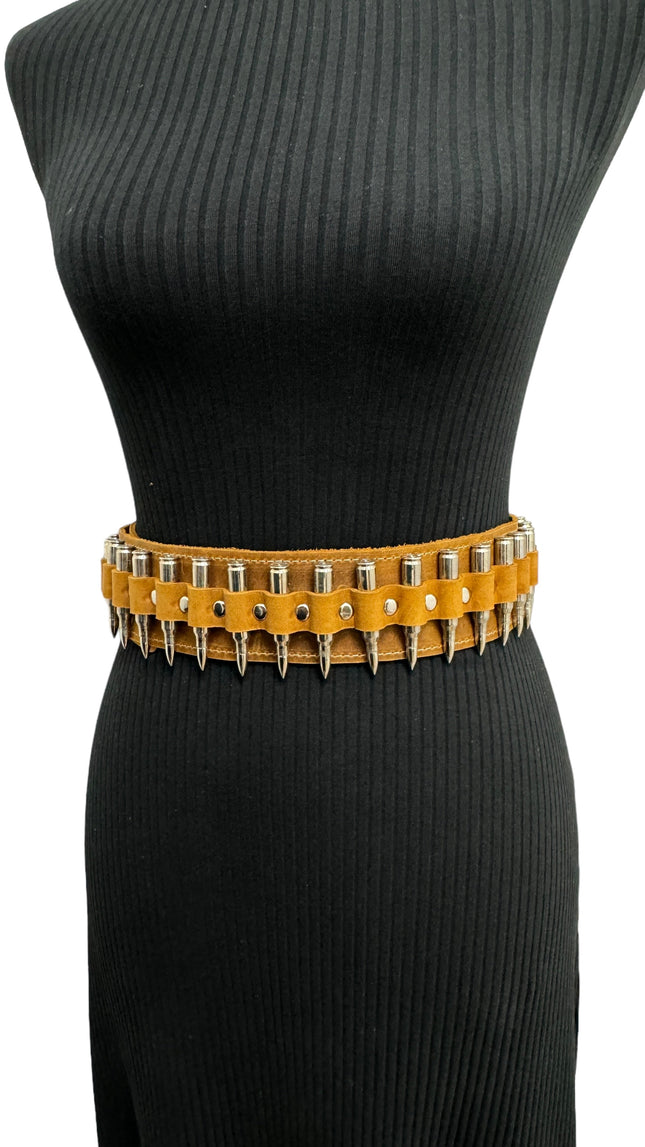 WBT121BRN -BRS  STUDDED WOMENS  BULLET WAIST BELT