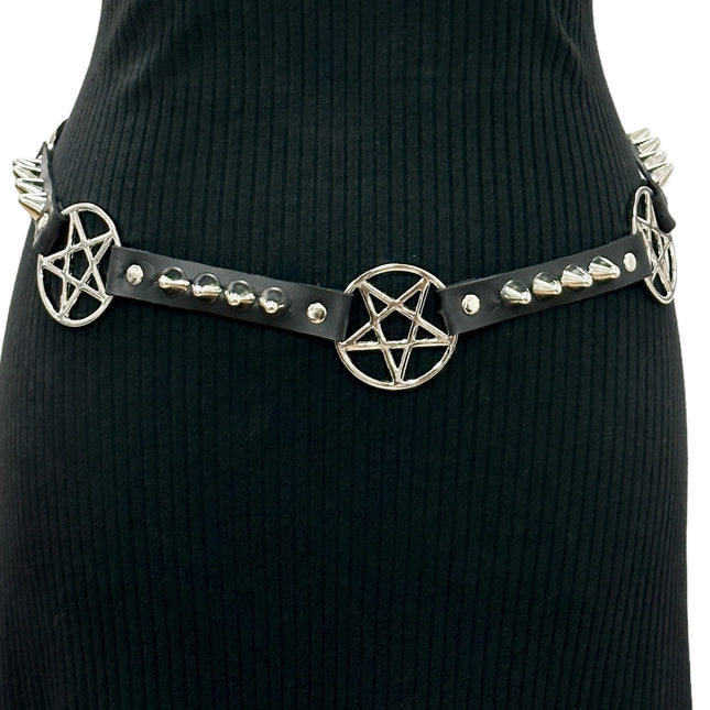 BT672 PENTAGRAM UK 77 STUDDED LINK BELT GENUINE LEATHER
