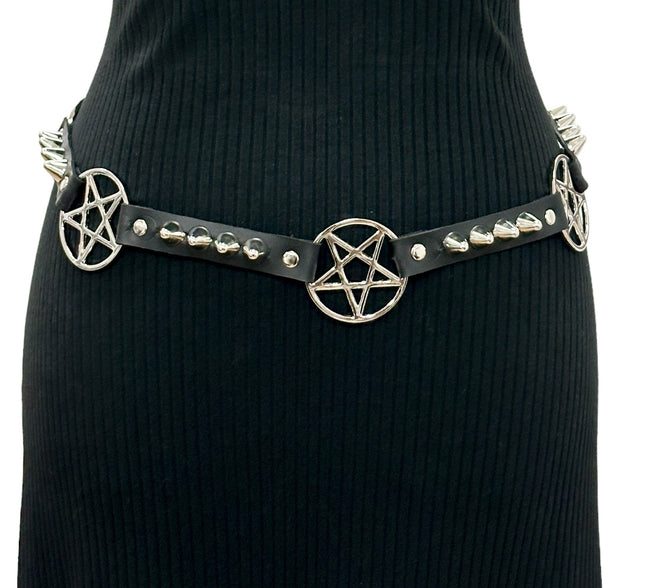BT672 PENTAGRAM UK 77 STUDDED LINK BELT GENUINE LEATHER