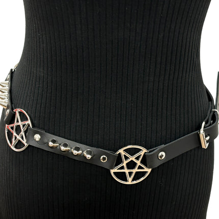 BT672 PENTAGRAM UK 77 STUDDED LINK BELT GENUINE LEATHER