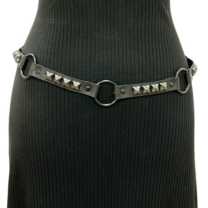 BT675-BS  GENUINE LEATHER STUDDED 1 1/4" BLACK RING LINK BELT