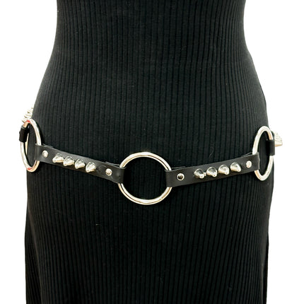 BT678  GENUINE LEATHER UK77 STUDDED 2" LARGE  SILVER RING LINK BELT