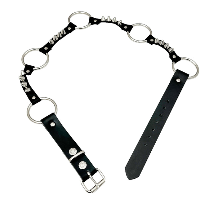 BT678  GENUINE LEATHER UK77 STUDDED 2" LARGE  SILVER RING LINK BELT