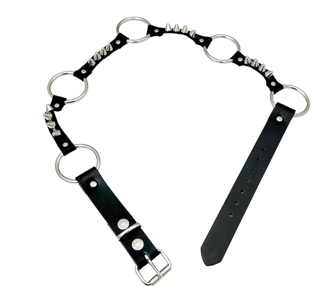 BT678  GENUINE LEATHER UK77 STUDDED 2" LARGE  SILVER RING LINK BELT