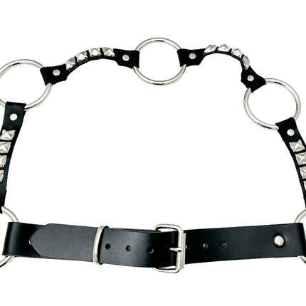 BT677  GENUINE LEATHER STUDDED 2" LARGE  SILVER RING LINK BELT