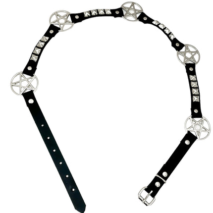 BT670 GENUINE LEATHER PYRAMID  STUD PENTAGRAM LINK BELT 3/4" SKINNY