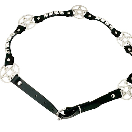 BT670 GENUINE LEATHER PYRAMID  STUD PENTAGRAM LINK BELT 3/4" SKINNY