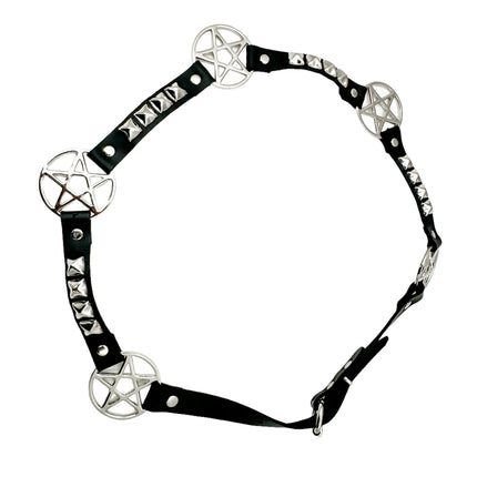 BT670 GENUINE LEATHER PYRAMID  STUD PENTAGRAM LINK BELT 3/4" SKINNY