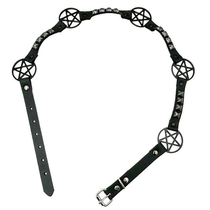 BT670 GENUINE LEATHER PYRAMID  STUD PENTAGRAM LINK BELT 3/4" SKINNY