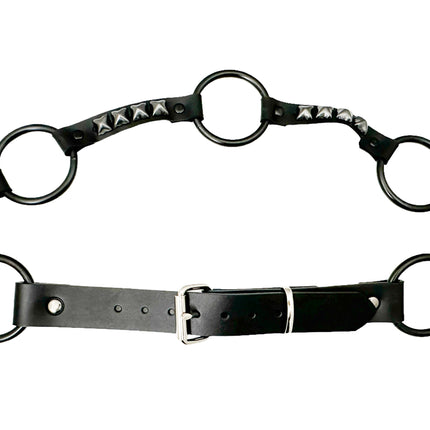 BT677-BS  GENUINE LEATHER STUDDED 2" LARGE  BLACK RING LINK BELT