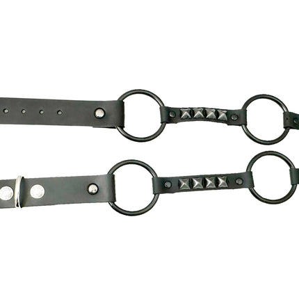 BT677-BS  GENUINE LEATHER STUDDED 2" LARGE  BLACK RING LINK BELT