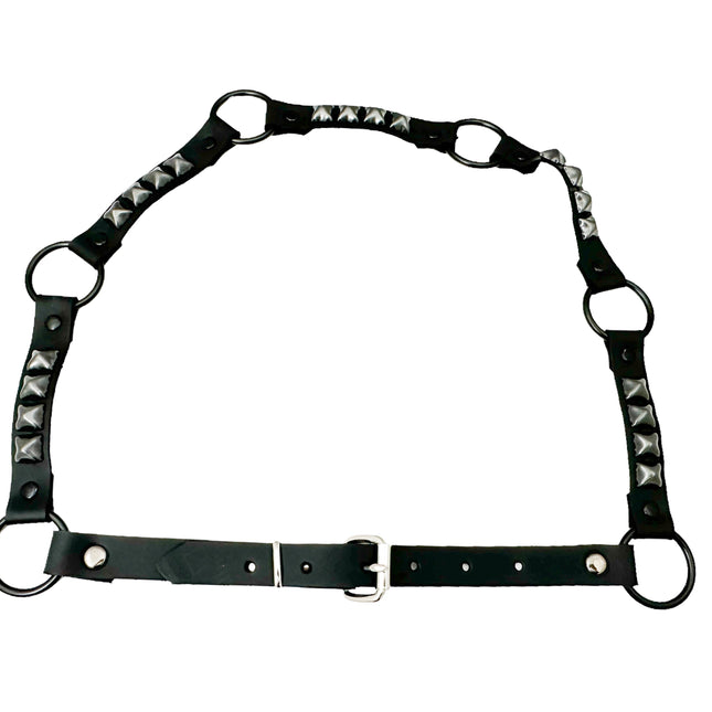 BT675-BS  GENUINE LEATHER STUDDED 1 1/4" BLACK RING LINK BELT