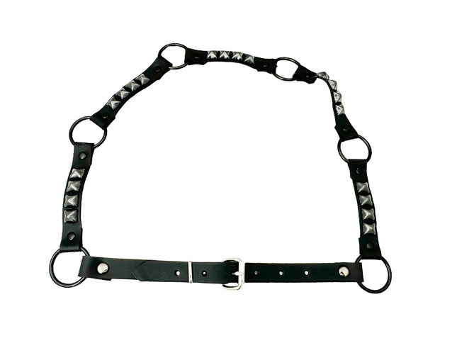 BT675-BS  GENUINE LEATHER STUDDED 1 1/4" BLACK RING LINK BELT
