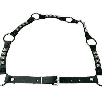 BT675-BS  GENUINE LEATHER STUDDED 1 1/4" BLACK RING LINK BELT