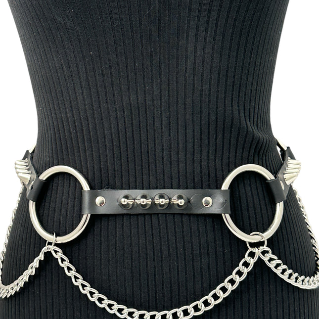 BT678  GENUINE LEATHER UK77 STUDDED 2" LARGE  SILVER RING LINK BELT