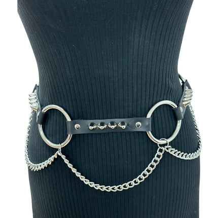 BT678  GENUINE LEATHER UK77 STUDDED 2" LARGE  SILVER RING LINK BELT