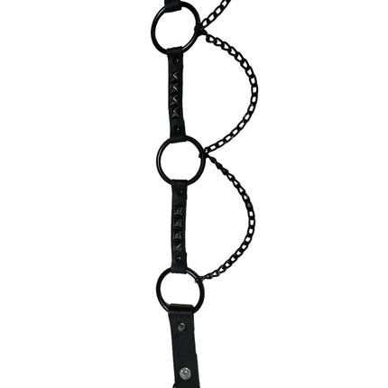 BT677-BS  GENUINE LEATHER STUDDED 2" LARGE  BLACK RING LINK BELT