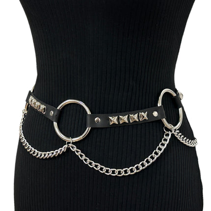 BT677  GENUINE LEATHER STUDDED 2" LARGE  SILVER RING LINK BELT