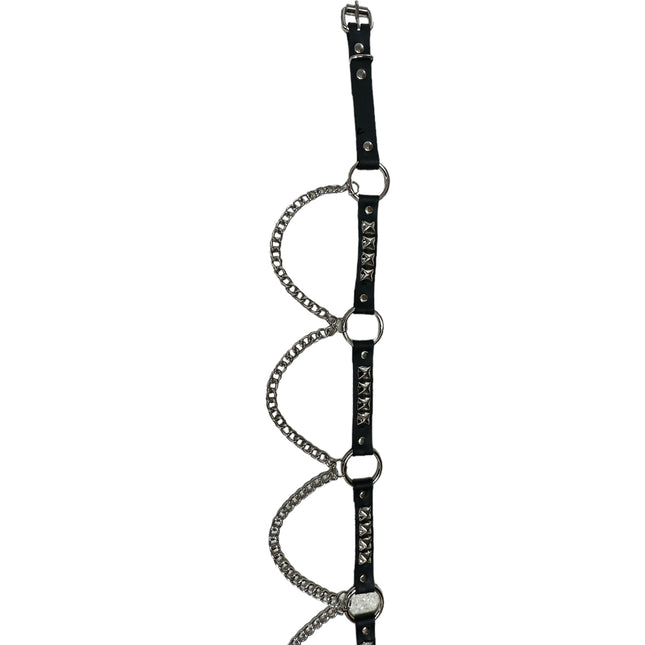 BT675-BS  GENUINE LEATHER STUDDED 1 1/4" BLACK RING LINK BELT