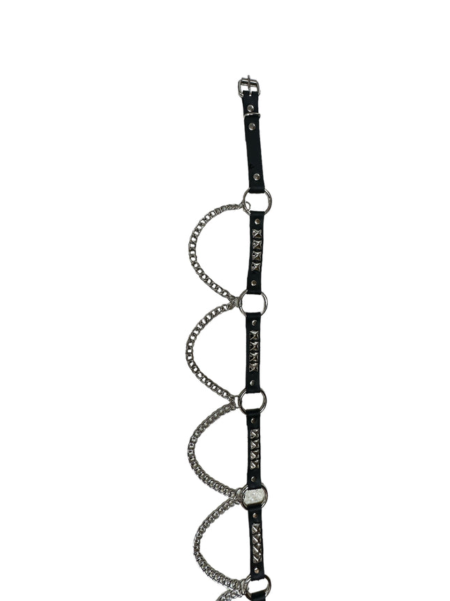 BT675-BS  GENUINE LEATHER STUDDED 1 1/4" BLACK RING LINK BELT