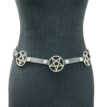 BT684 LARGE PENTAGRAM RING GEUINE LEATHER LARGE RIVER  LINK BELT